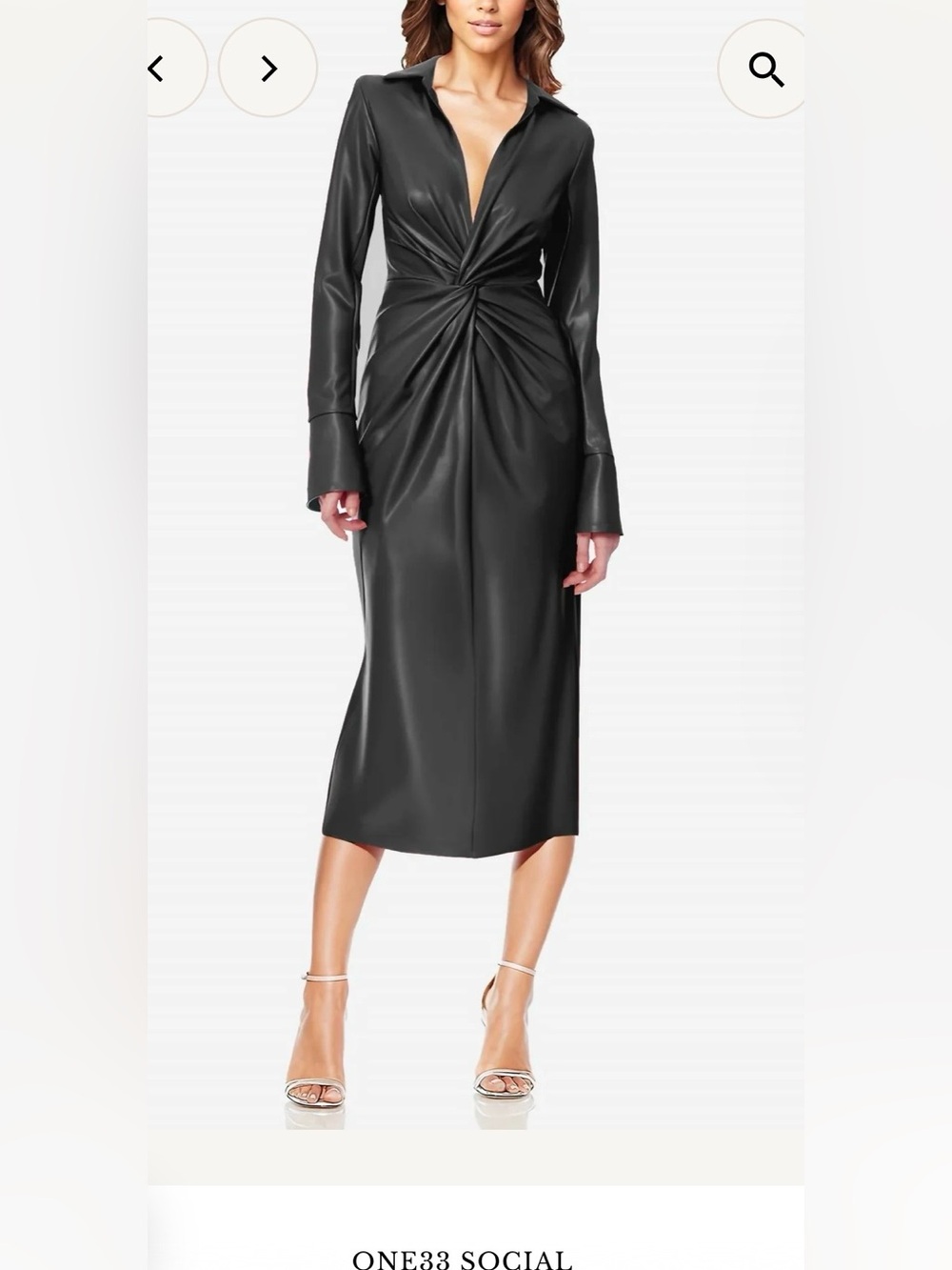 One 33 Social Faux Leather Black Twist-Front Coat - very deep V-neck